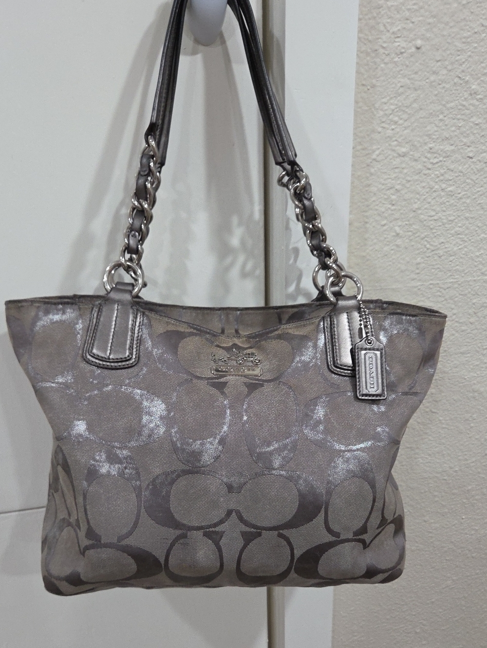 Coach Silver Signature Metallic Tote